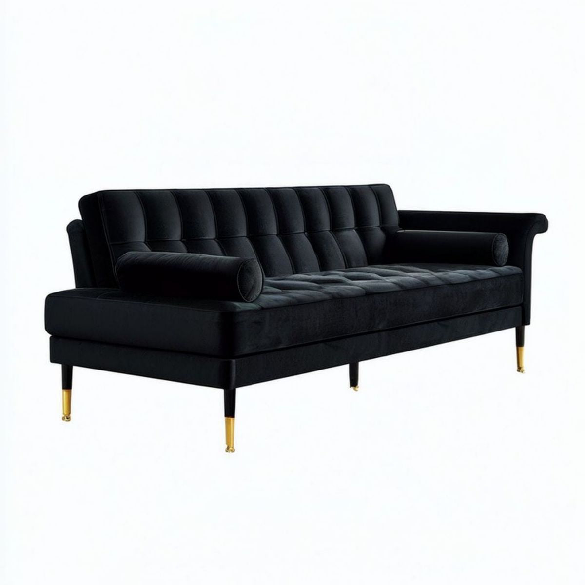 3-Sitzer-Sofa aus Polyestersamt, Schwarz/Gold, 220 x 90 x 85 cm