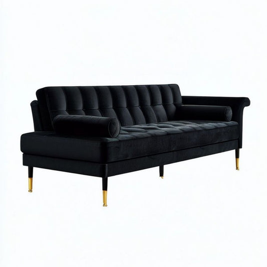 3-Sitzer-Sofa aus Polyestersamt, Schwarz/Gold, 220 x 90 x 85 cm