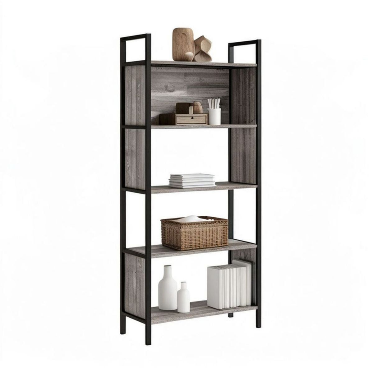 Standregal 60 x 30 x 170 cm Grau/Schwarz mit 5 Ablageflächen