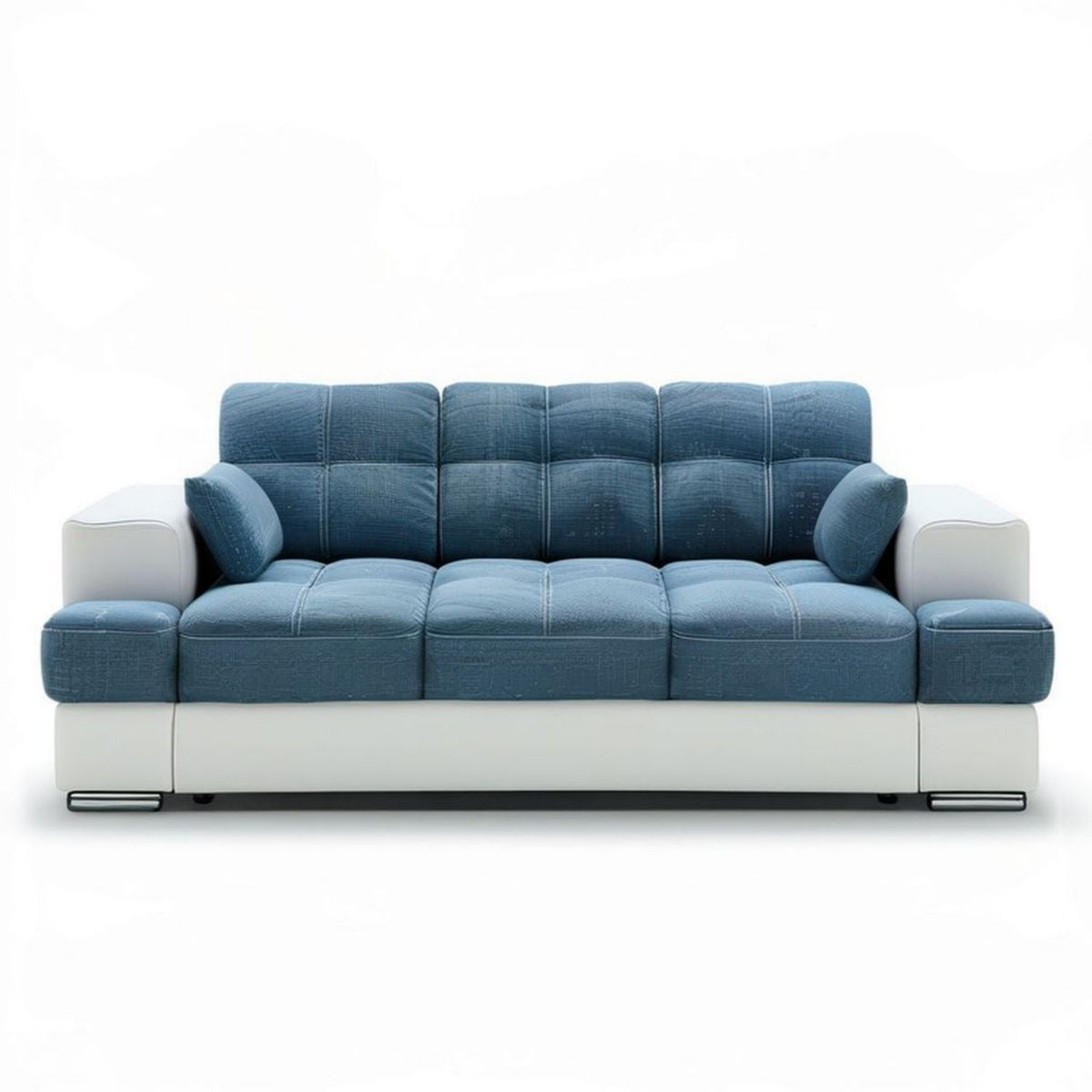 3-Sitzer Sofa Blau/Weiss aus Polyester und PU-Kunstleder, 220 x 95 x 90 cm
