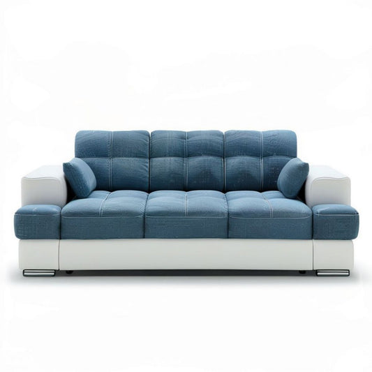 3-Sitzer Sofa Blau/Weiss aus Polyester und PU-Kunstleder, 220 x 95 x 90 cm