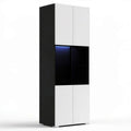 Vitrinenschrank mit blauer LED-Beleuchtung, 60 x 35 x 180 cm, Weiss/Schwarz