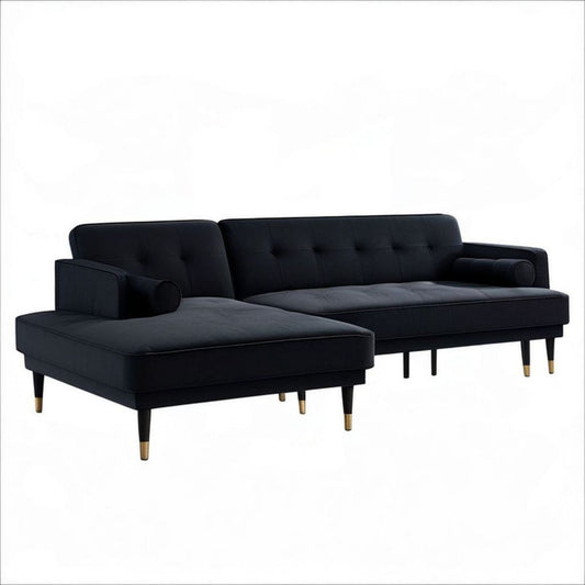 3-Sitzer-Ecksofa mit linker Recamiere, 250 x 160 x 86 cm, Samt, Schwarz/Gold