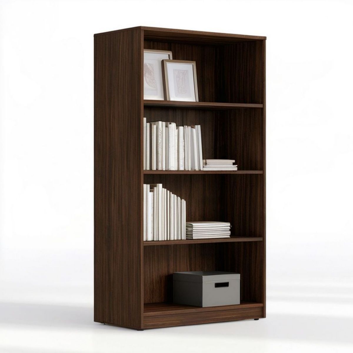 Bücherregal mit 4 offenen Fächern, Dunkelbraun in Walnussoptik, 80 x 30 x 180 cm