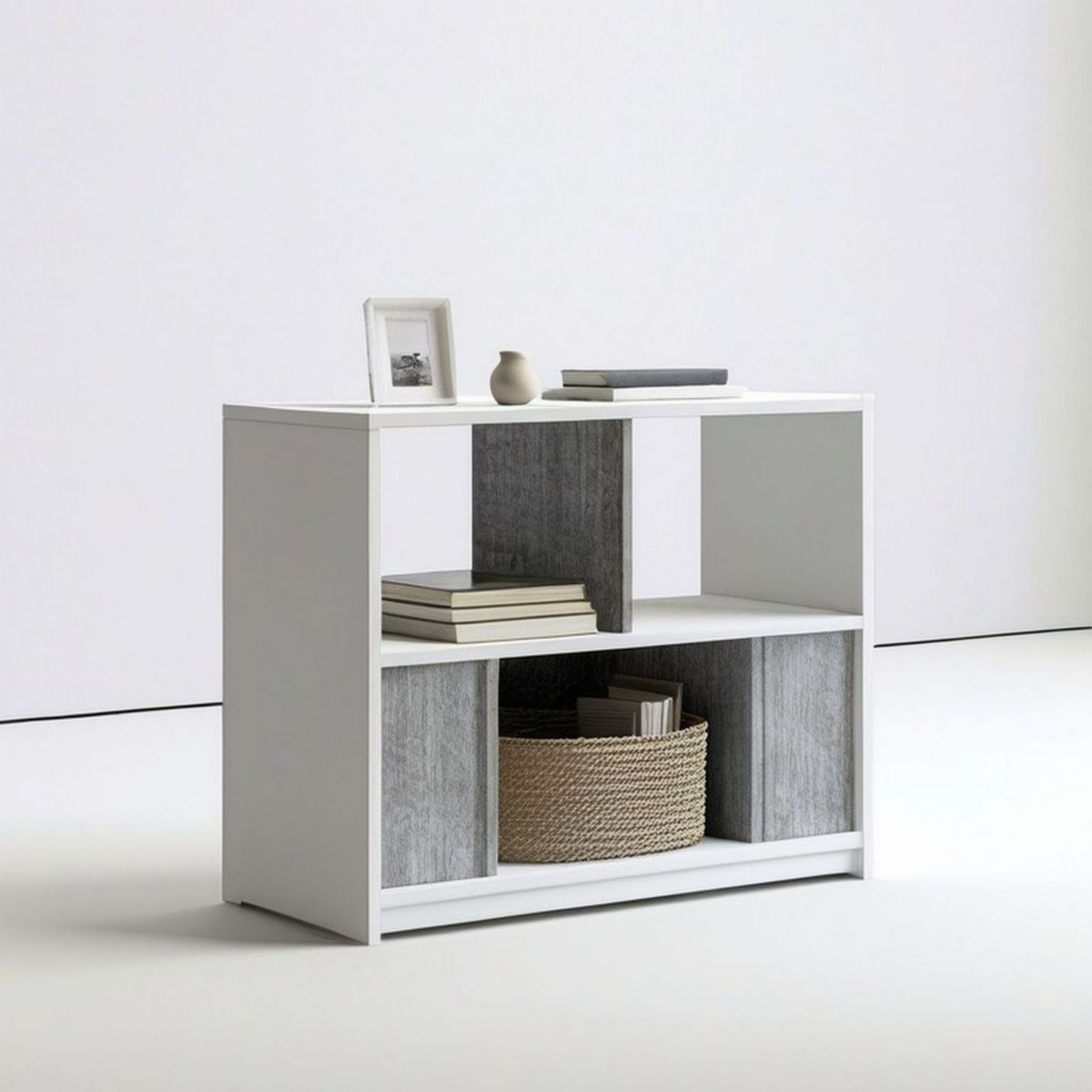 Bücherregal 80 x 30 x 80 cm in Weiss und Grau Holzoptik mit 6 offenen Fächern