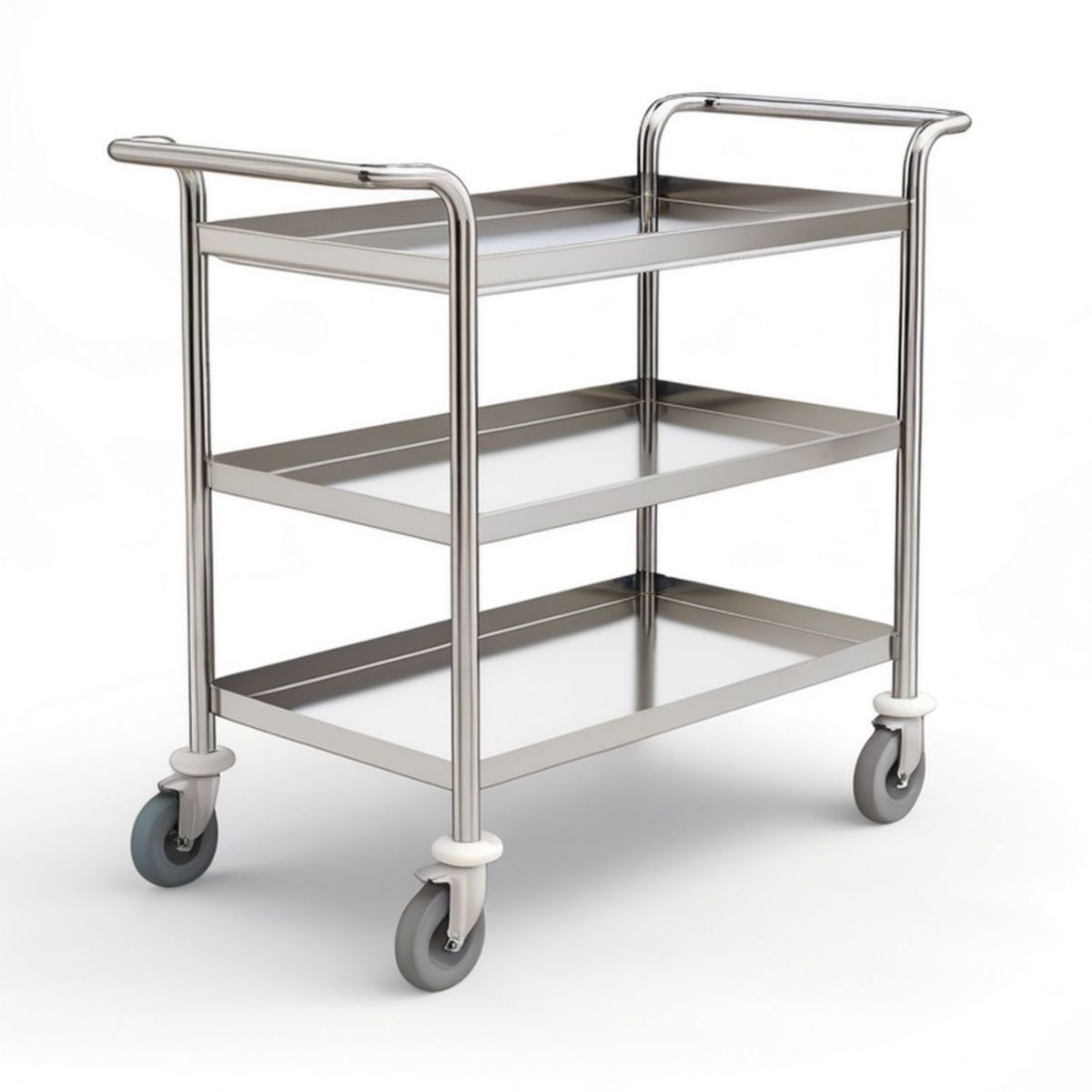 Edelstahl-Servierwagen Silber/Grau, 85 x 45 x 90 cm, 3 Ablageflächen