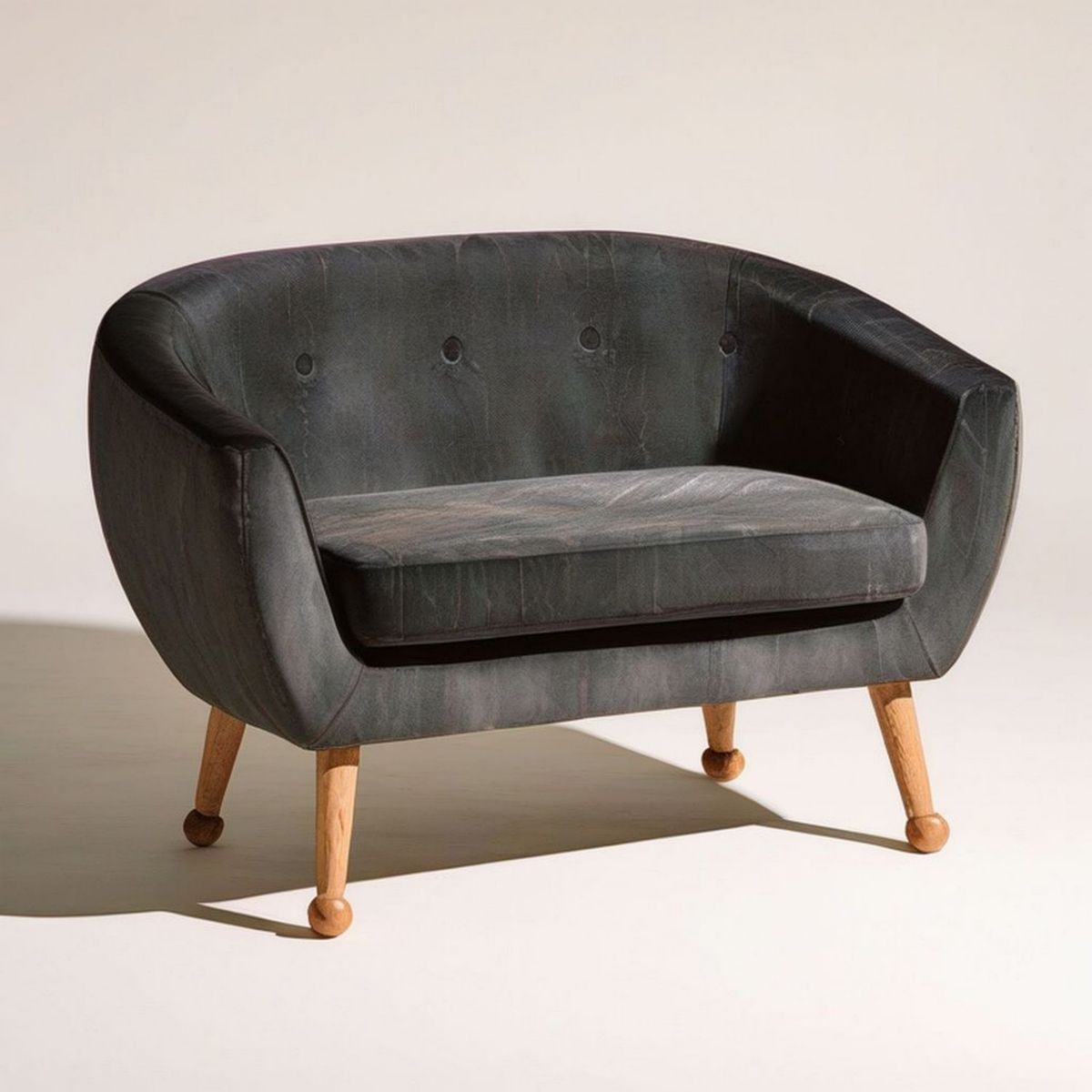 2-Sitzer-Sofa in Dunkelgrau mit Samtbezug und Massivholzfüssen, 128 x 76 x 78 cm