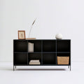 Bücherregal mit 8 offenen Fächern, Schwarz, MDF und Stahl, 120 x 35 x 80 cm