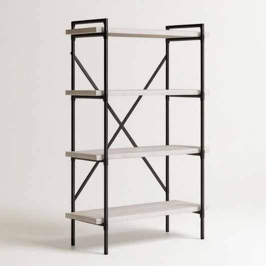 Bücherregal mit 4 Regalböden, 80 x 30 x 160 cm, Hellgrau/Schwarz