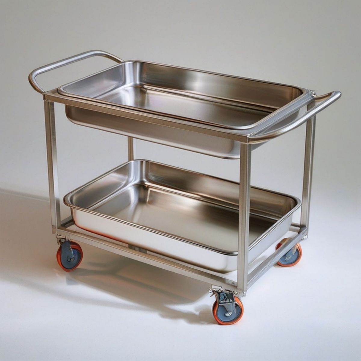 Edelstahl-Servierwagen mit 2 Ebenen, Silber, 90 x 50 x 90 cm