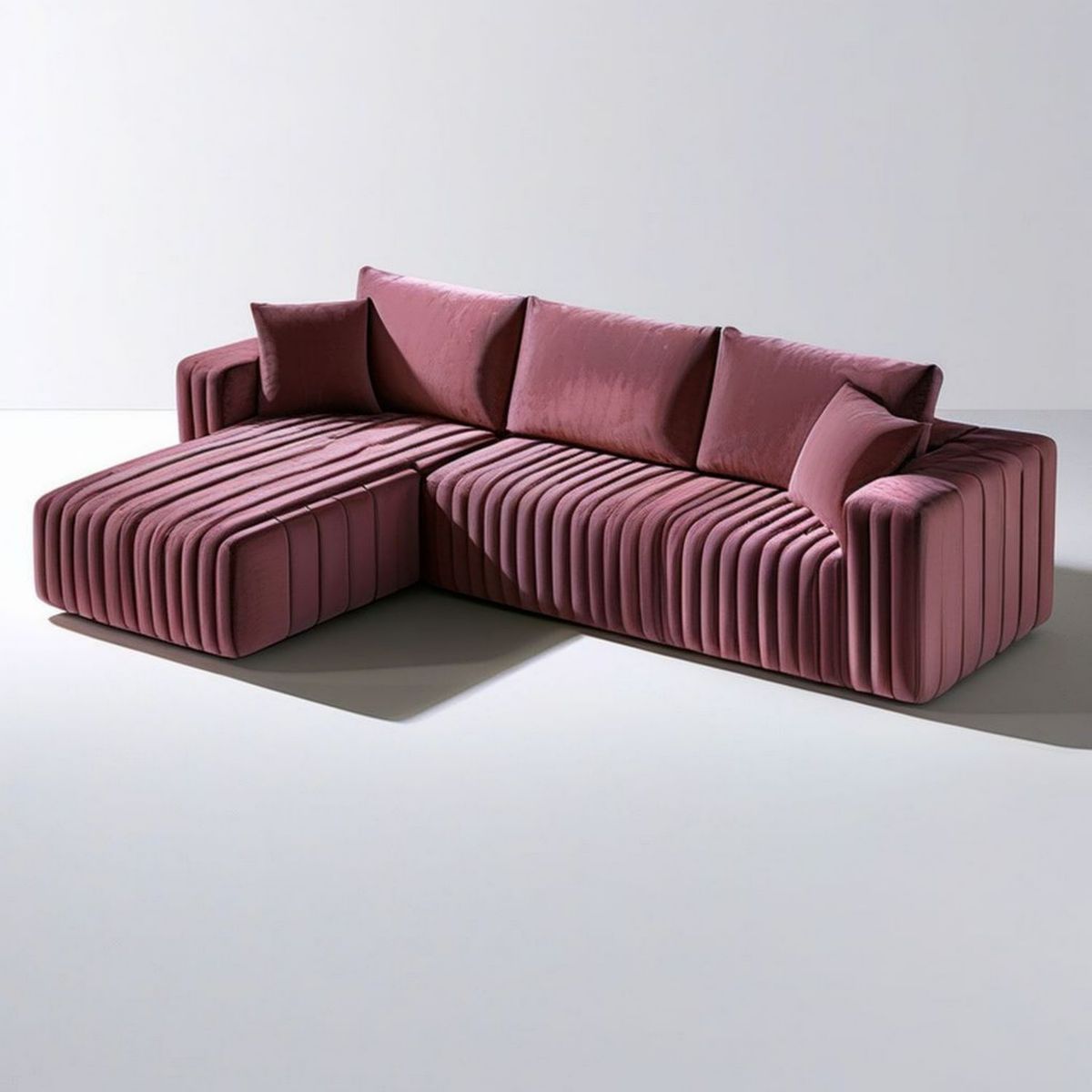 Bordeauxfarbenes L-förmiges Ecksofa mit linker Ottomane, 280 × 170 × 75 cm, Polyester-Samt