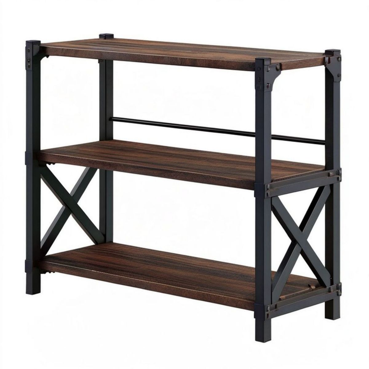 Bücherregal mit 3 Ablagen, 90 x 35 x 90 cm, Dunkelbraun/Schwarz, MDF und Stahl