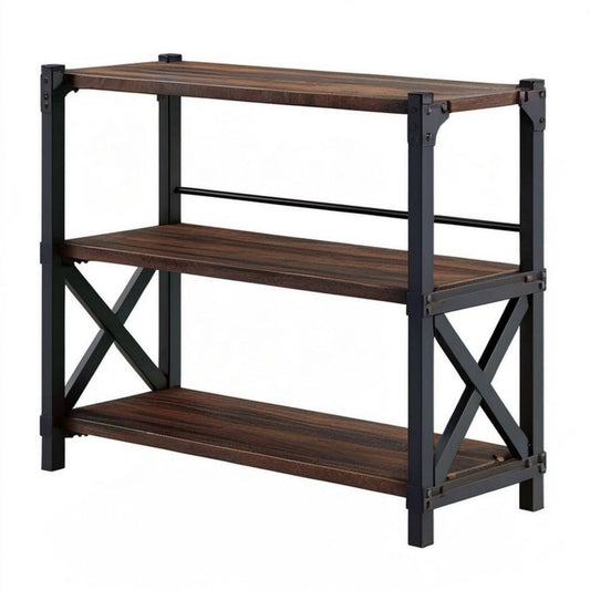 Bücherregal mit 3 Ablagen, 90 x 35 x 90 cm, Dunkelbraun/Schwarz, MDF und Stahl