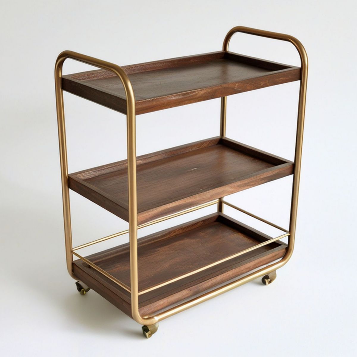 Servierwagen mit 3 Ablagen, 75 x 40 x 90 cm, Dunkelbraun/Goldfarben