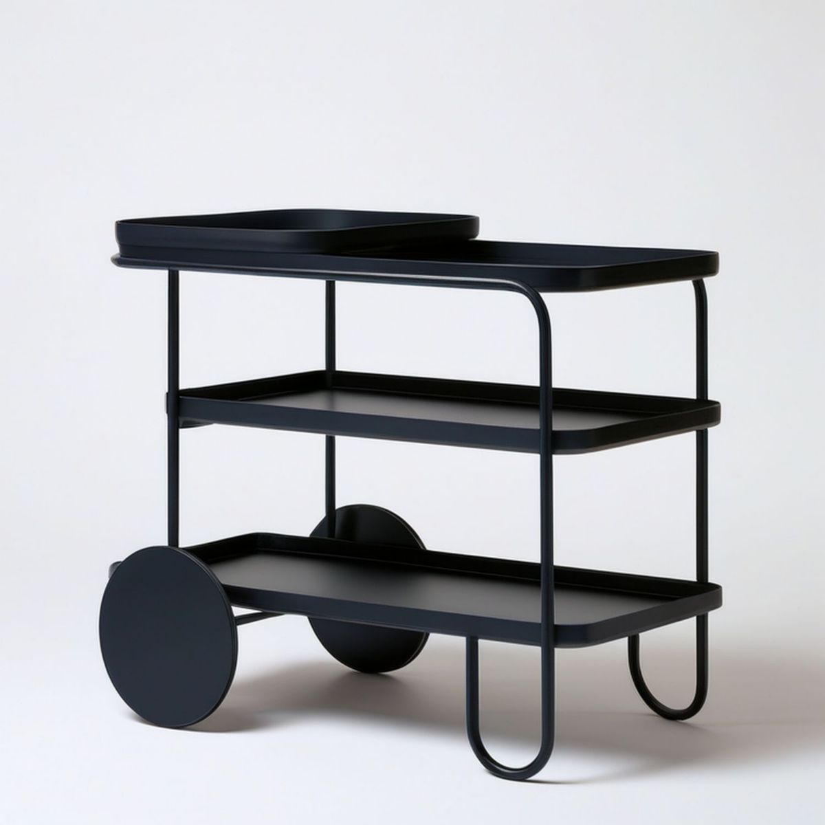 Schwarzer Servierwagen aus pulverbeschichtetem Stahl, 80 x 40 x 85 cm, 3 Ebenen
