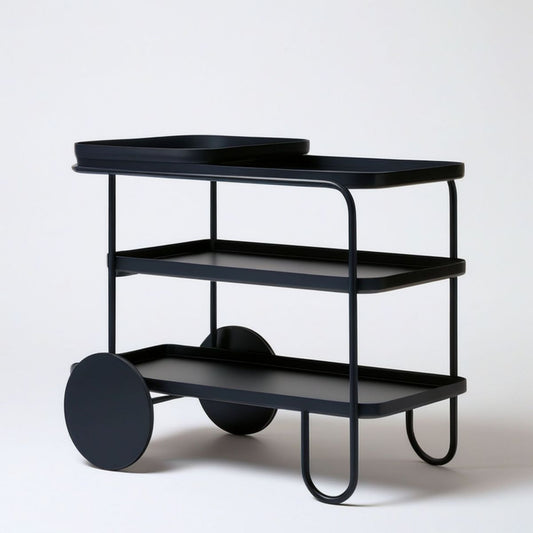 Schwarzer Servierwagen aus pulverbeschichtetem Stahl, 80 x 40 x 85 cm, 3 Ebenen