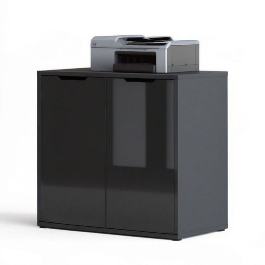 Druckerschrank mit 2 Türen, 80 x 40 x 75 cm, Schwarz, melaminbeschichtete Spanplatte