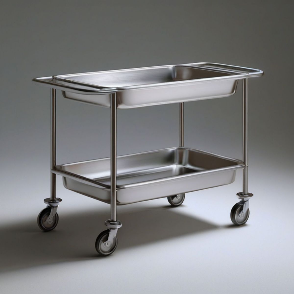 Servierwagen aus Edelstahl mit 2 Tabletts, Silber, 85 x 45 x 85 cm