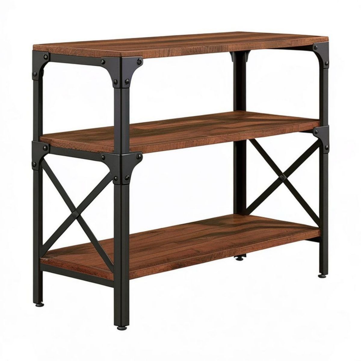 Bücherregal mit 3 Ablagen, 100 x 35 x 90 cm, Braun/Schwarz, Spanplatte und Stahl