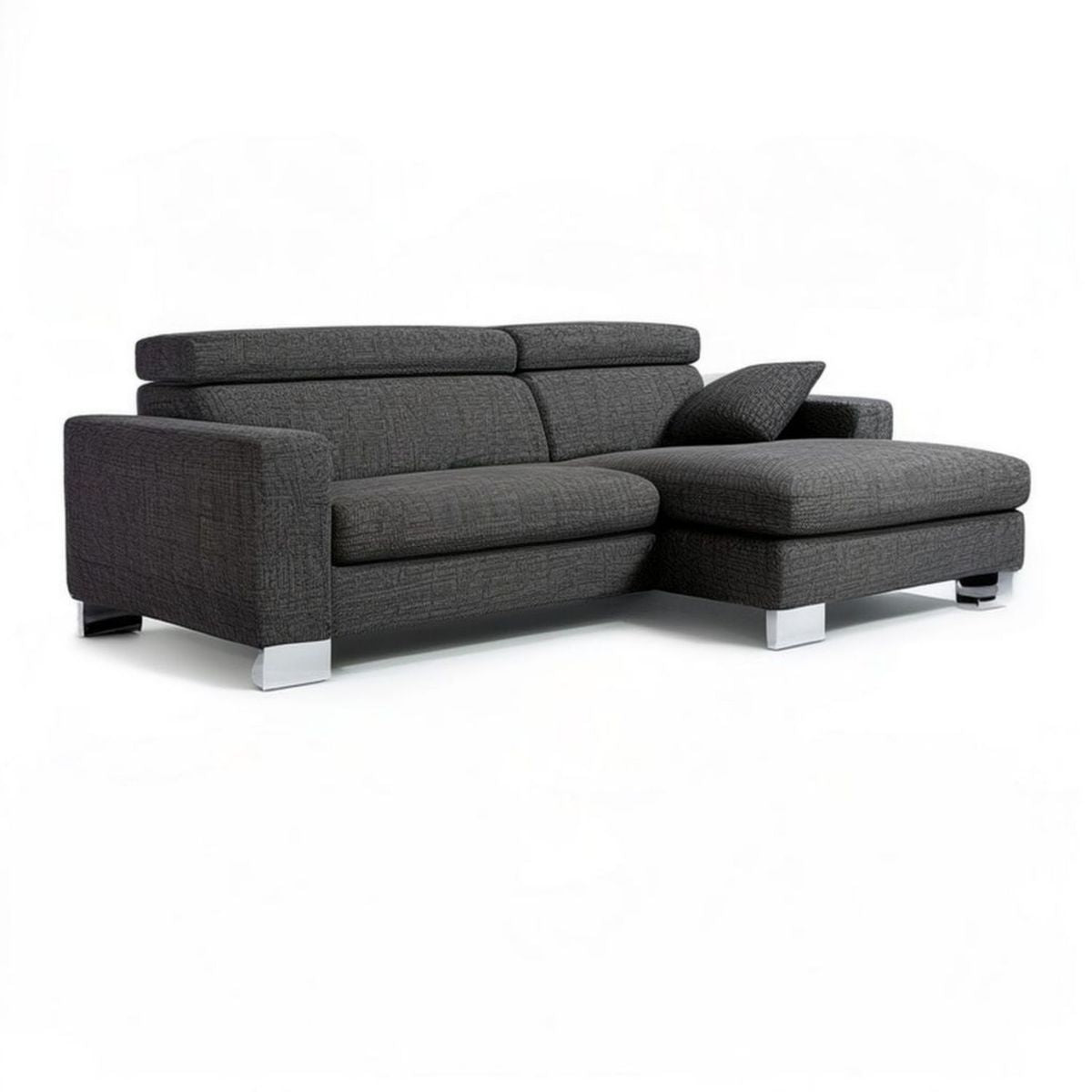 Ecksofa L-Form mit Recamiere rechts, 250 x 160 x 88 cm, Dunkelgrau/Silber