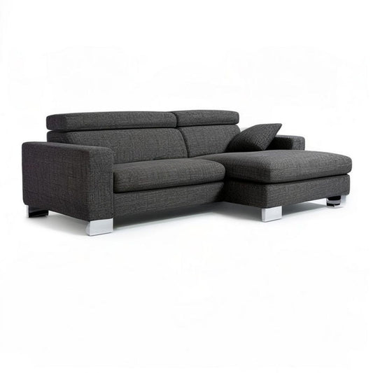 Ecksofa L-Form mit Recamiere rechts, 250 x 160 x 88 cm, Dunkelgrau/Silber