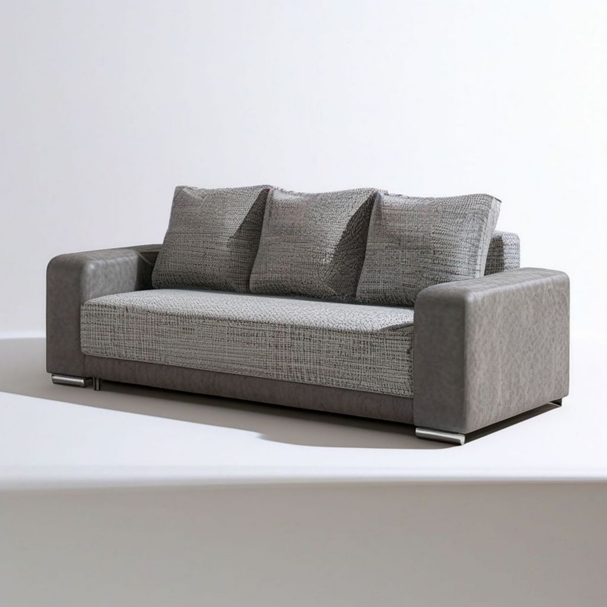 2-Sitzer in Grau mit 3 Rückenkissen, Polyesterbezug, 175 × 90 × 82 cm