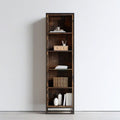 Bücherregal 50 x 30 x 180 cm mit 5 offenen Fächern, Stahl und MDF, Schwarz/Dunkelbraun