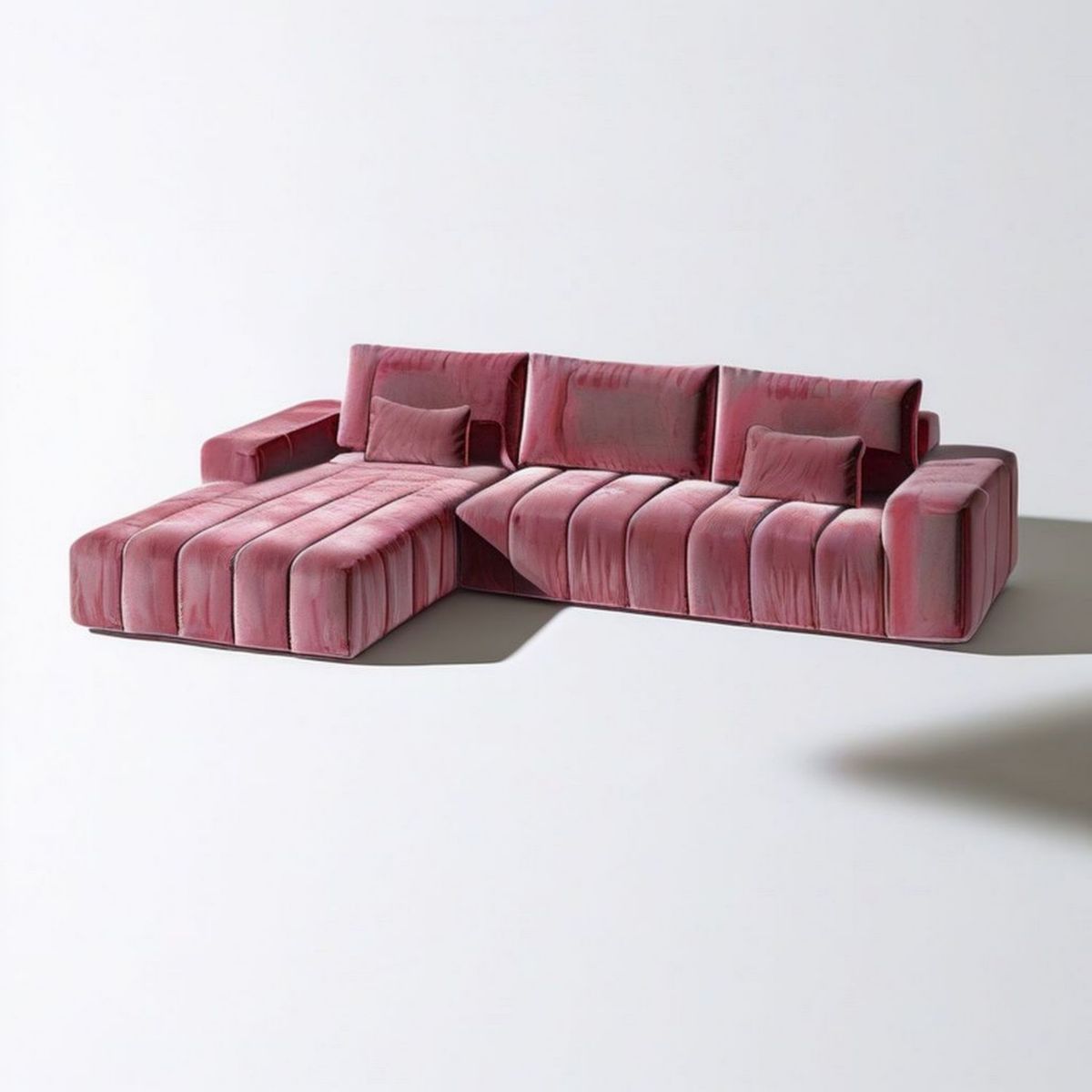 Ecksofa mit linker Recamiere, 290 x 165 x 85 cm, Altrosa, Polyester-Samt