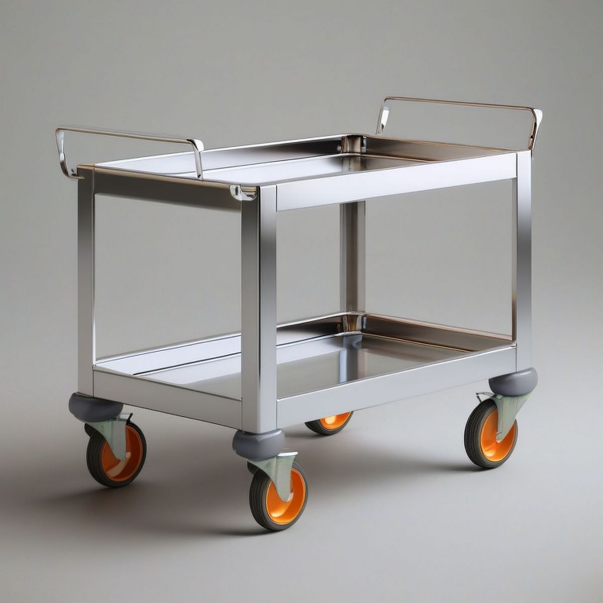 Servierwagen aus Edelstahl mit 2 Ablagen, 80 x 45 x 85 cm, Silber/Grau/Orange