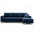 Ecksofa mit Recamiere rechts, 260 x 160 x 85 cm, Dunkelblau/Silber