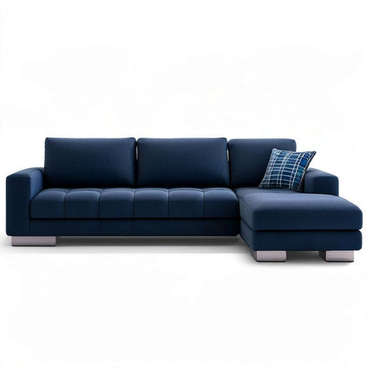 Ecksofa mit Recamiere rechts, 260 x 160 x 85 cm, Dunkelblau/Silber